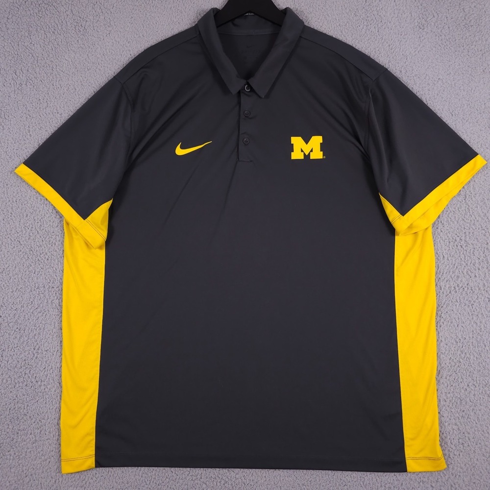 Michigan Wolverines Polo Shirt Men 3XL Gray Yellow Dri Fit Performance Nike Golf